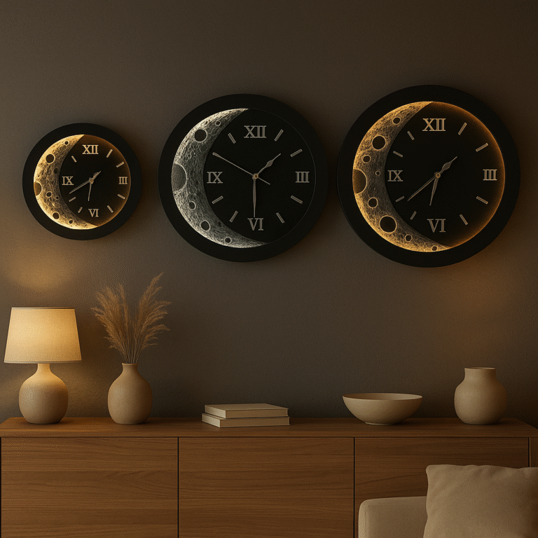 Ręczne zegary z masy strukturalnej z podświetleniem na ciemniejszej ścianie